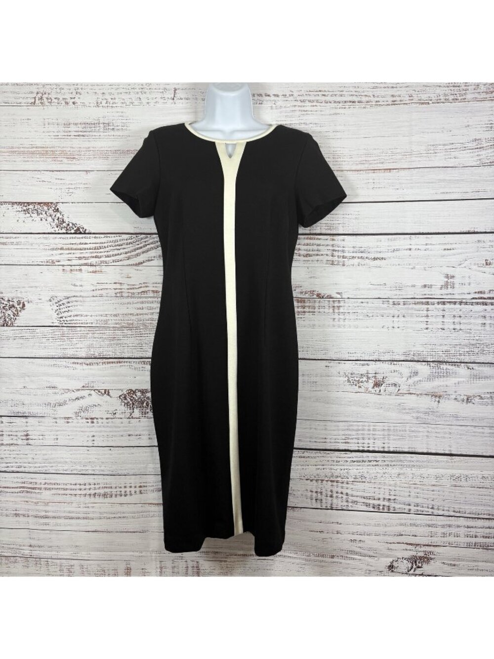 Talbots Black Notch Neck Short Sleeve Sheath Dress